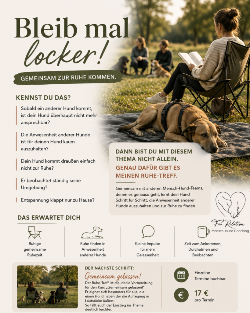 Ruhe-Treff für aufgeregte Hunde, FuRelation, Hundetraining, Hundeschule